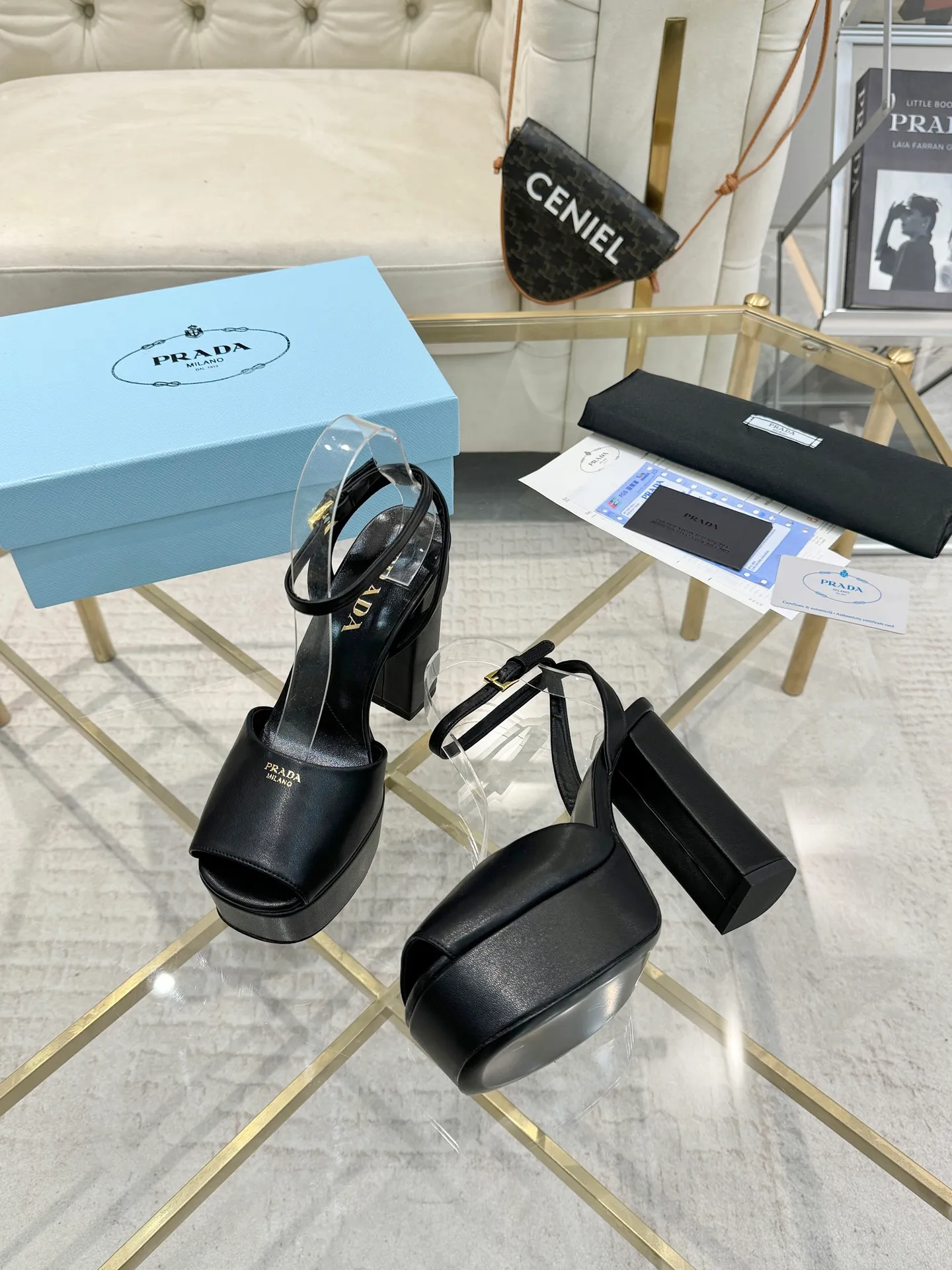 👟👟Ex-factory price 600👟👟 (imitation leather bottom-20) New arrival 👉Ready stock👈Remove the original board and make a 1:1 replica‼ ️The highest version ✅ Prada's early spring catwalk hot style 😘The latest spring style thick square toe water platform series (genuine leather outsole), (simulated leather sole) goddess must-have for super beautiful feet 👉The upper is made of imported original calfskin, soft and textured, lining + foot pads, imported sheepskin lining, breathable and comfortable, private model water platform, heel, water platform 3.5M, heel height 12M Code number 35M-39M (34 40 41 42 43 is custom-made and cannot be returned or exchanged)